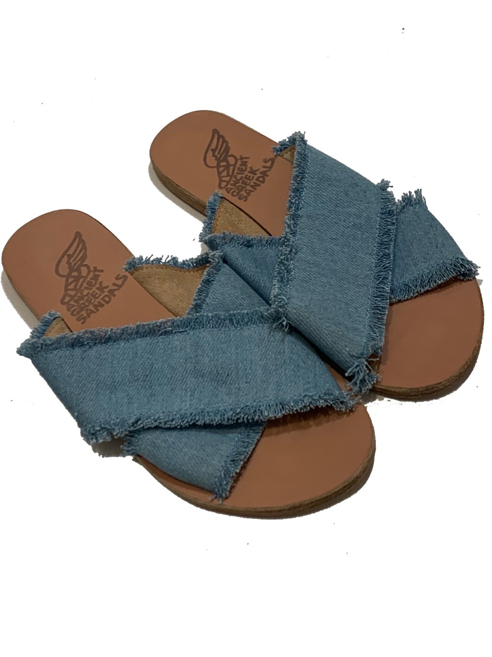 ancient greek Denim Cross-Strap Slide Sandals - Blue